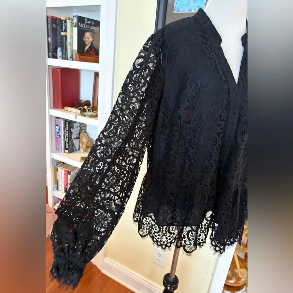 Lilly Pulitzer Blouse Black Lace Jacelynne Peplum Ruffle Hem SZ XL Plus Size - Picture 8 of 13